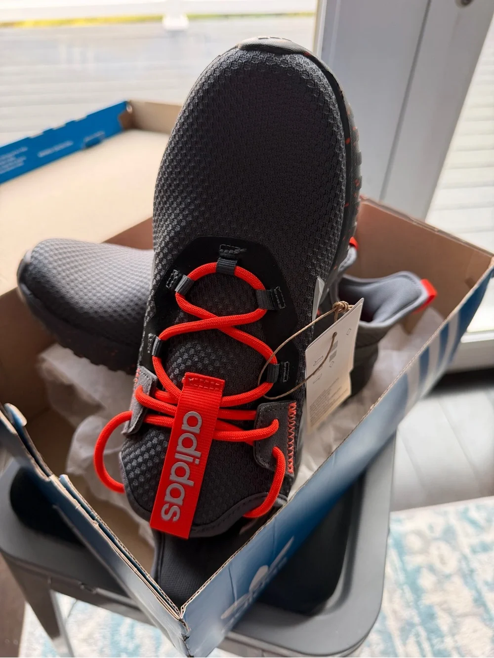 adidas Men's Gray Athletic Sneakers with Orange Accents